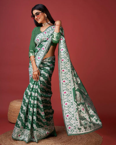 Enigmatic Green Cotton Silk Saree