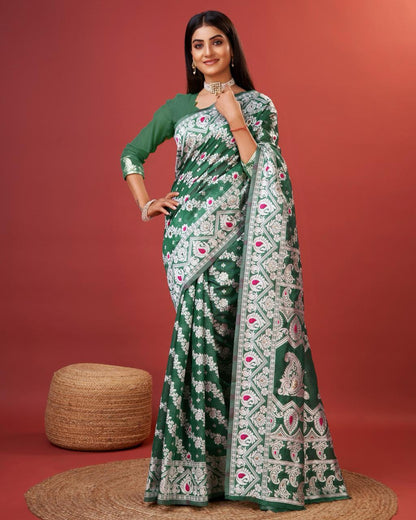 Enigmatic Green Cotton Silk Saree