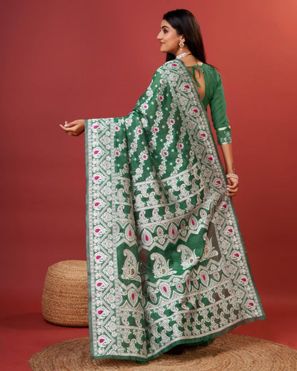 Enigmatic Green Cotton Silk Saree