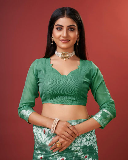 Enigmatic Green Cotton Silk Saree