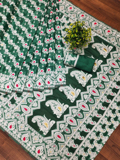 Enigmatic Green Cotton Silk Saree