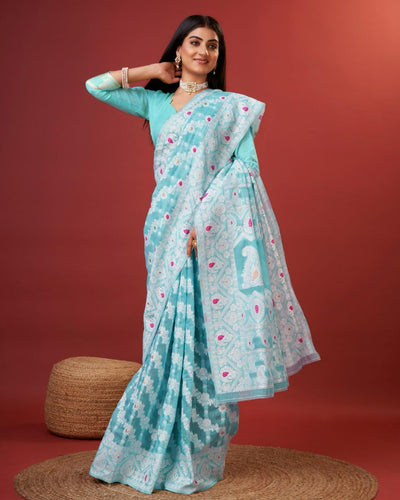 Rhapsody Sky Cotton Silk Saree
