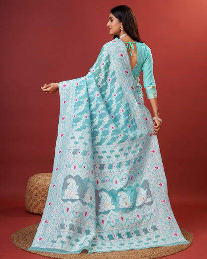Rhapsody Sky Cotton Silk Saree
