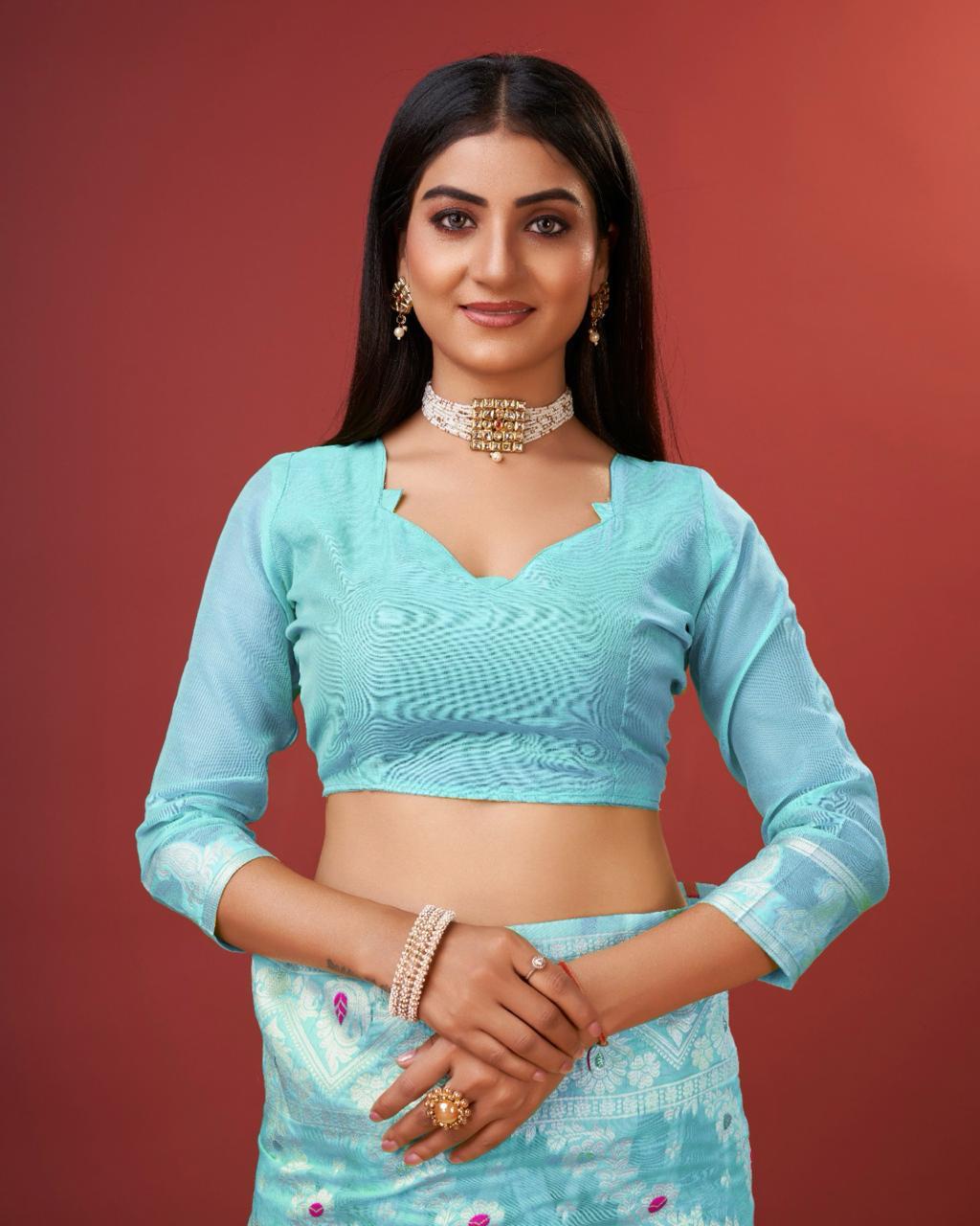 Rhapsody Sky Cotton Silk Saree