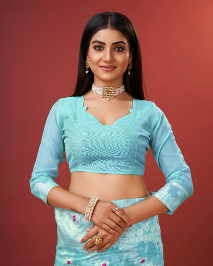 Rhapsody Sky Cotton Silk Saree