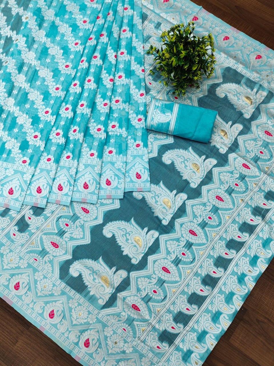 Rhapsody Sky Cotton Silk Saree