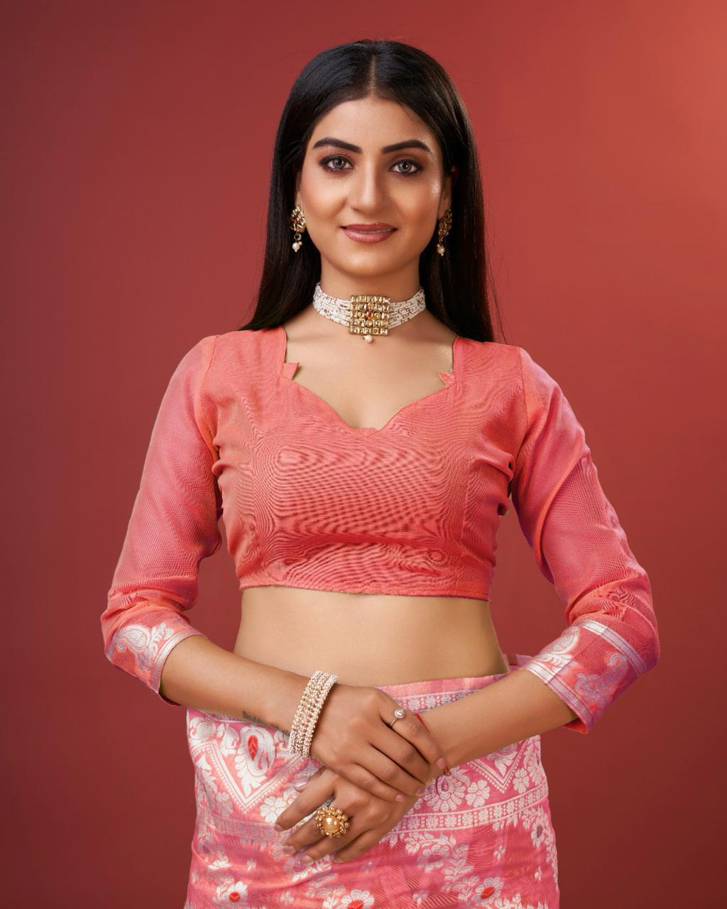 Vibrant Peach Cotton Silk Saree