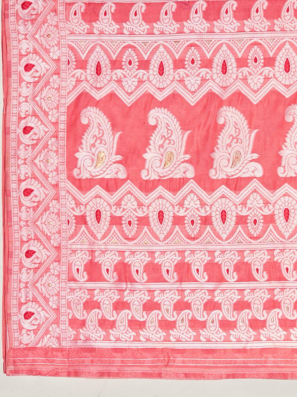 Vibrant Peach Cotton Silk Saree