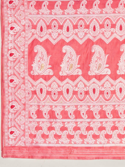 Vibrant Peach Cotton Silk Saree