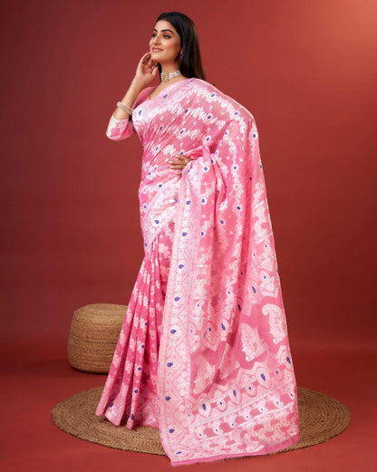 Embellished Pink Cotton Silk Saree
