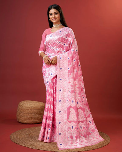 Embellished Pink Cotton Silk Saree