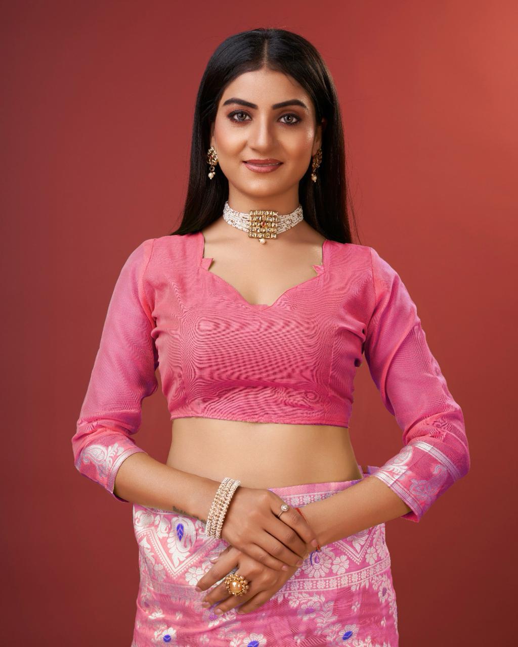 Embellished Pink Cotton Silk Saree