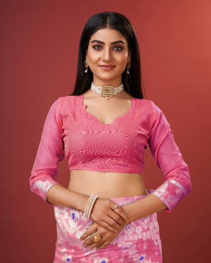 Embellished Pink Cotton Silk Saree