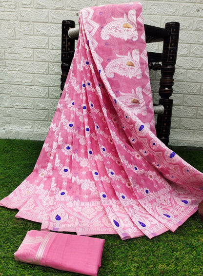 Embellished Pink Cotton Silk Saree