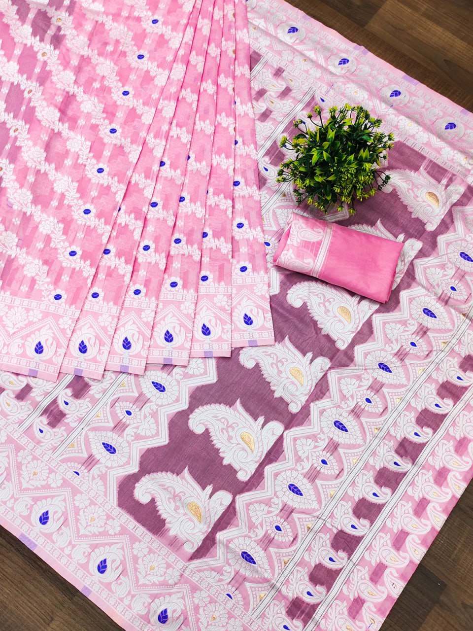 Embellished Pink Cotton Silk Saree