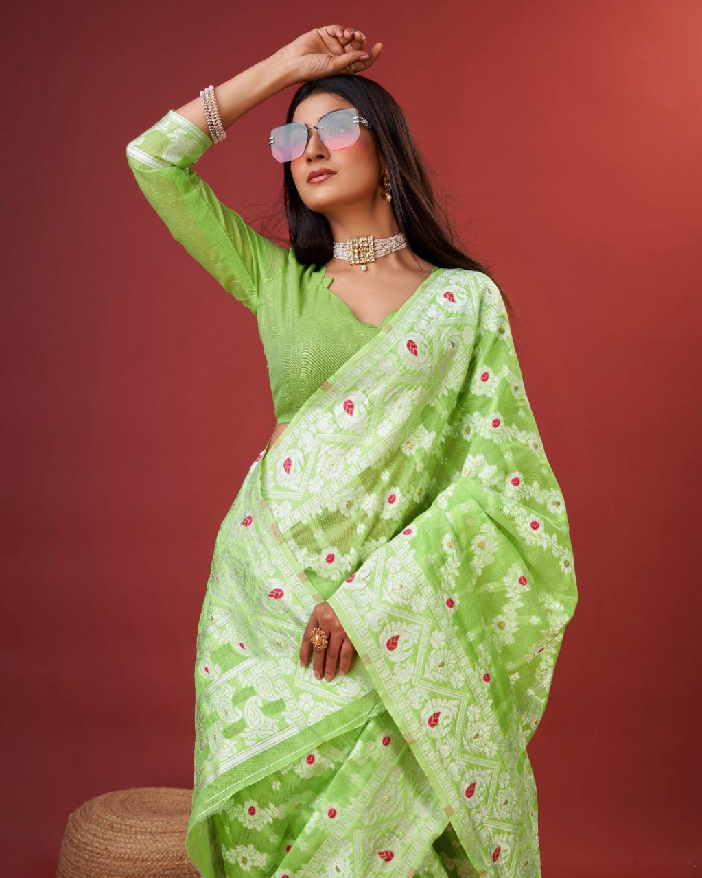 Aplomb Parrot Cotton Silk Saree