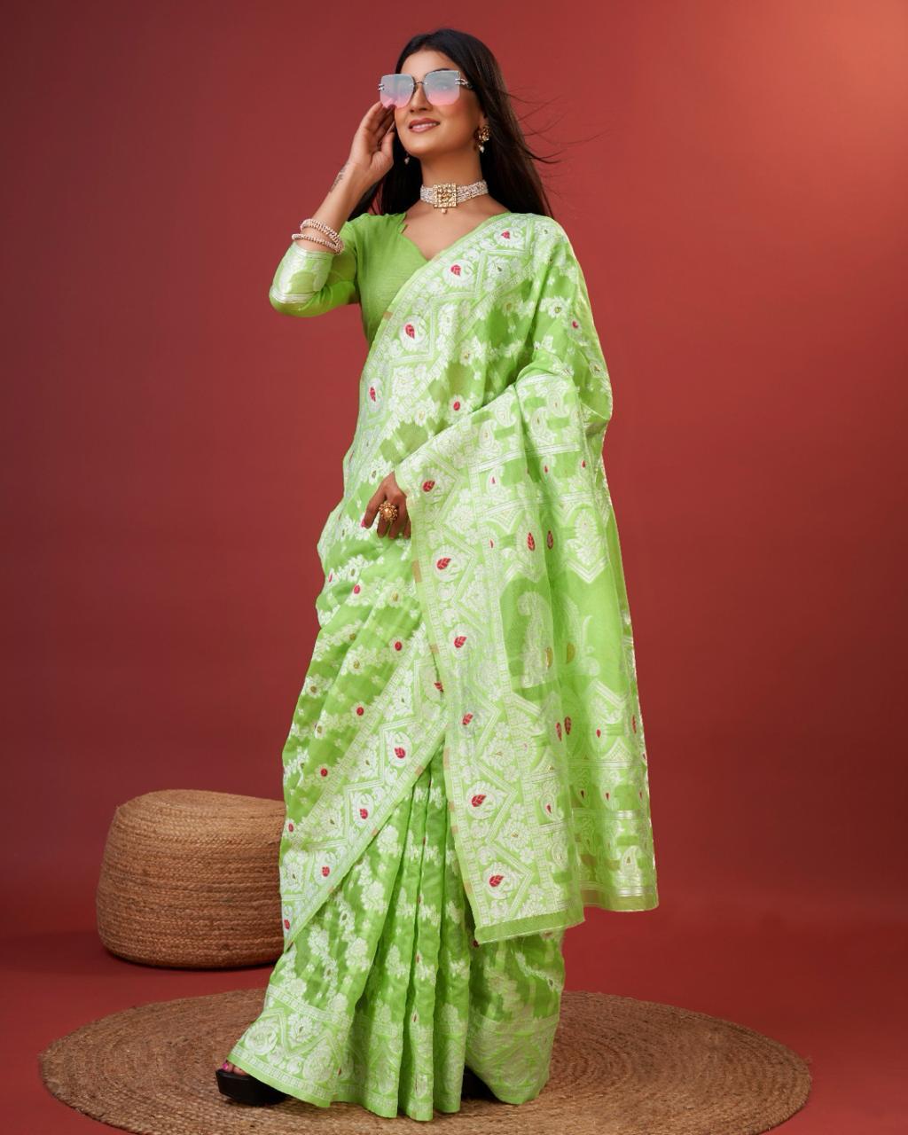 Aplomb Parrot Cotton Silk Saree