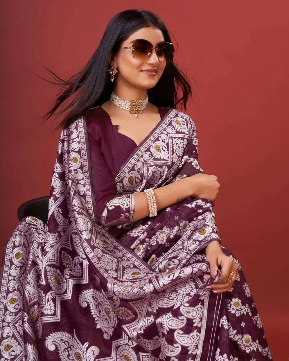 Sonorous Wine Cotton Silk Saree