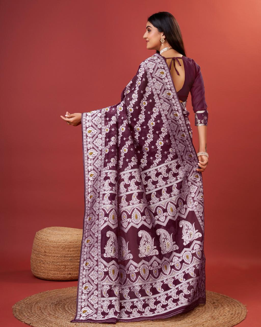 Sonorous Wine Cotton Silk Saree