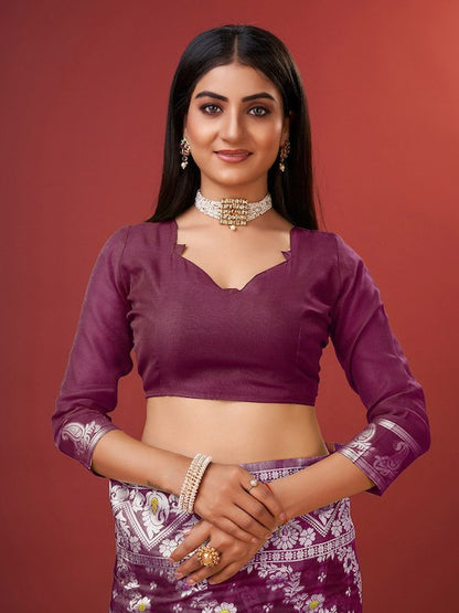 Sonorous Wine Cotton Silk Saree