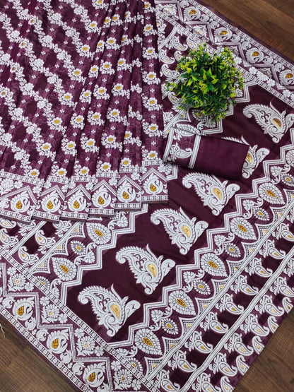 Sonorous Wine Cotton Silk Saree