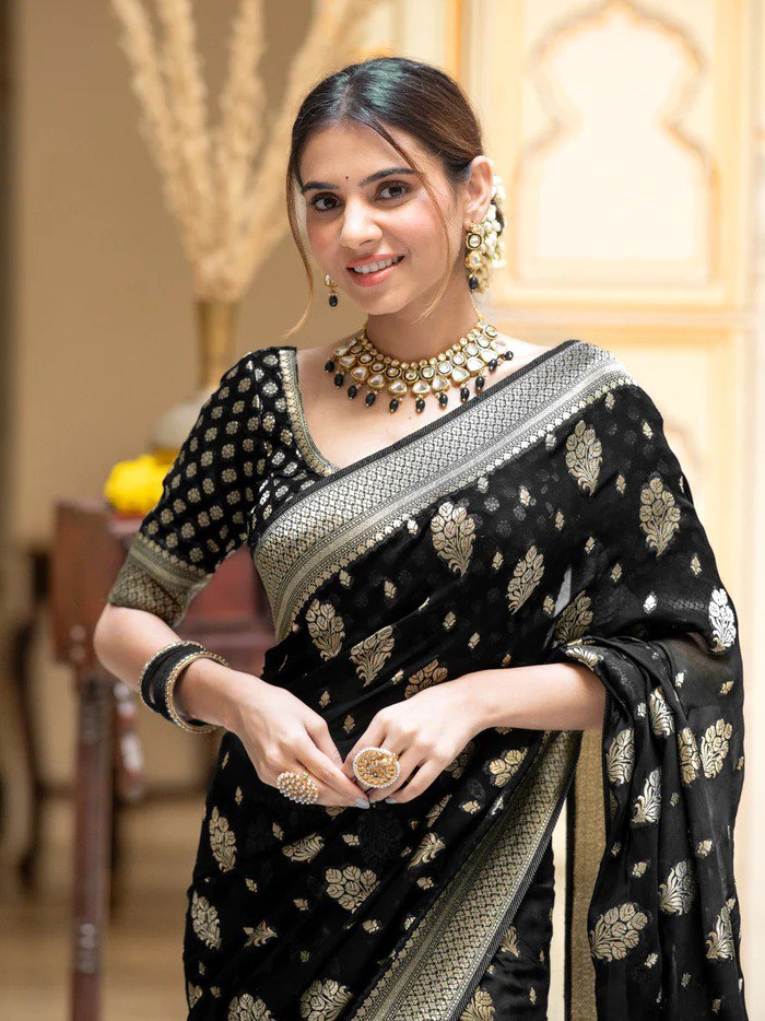 Picturesque Black Banarasi Silk Saree