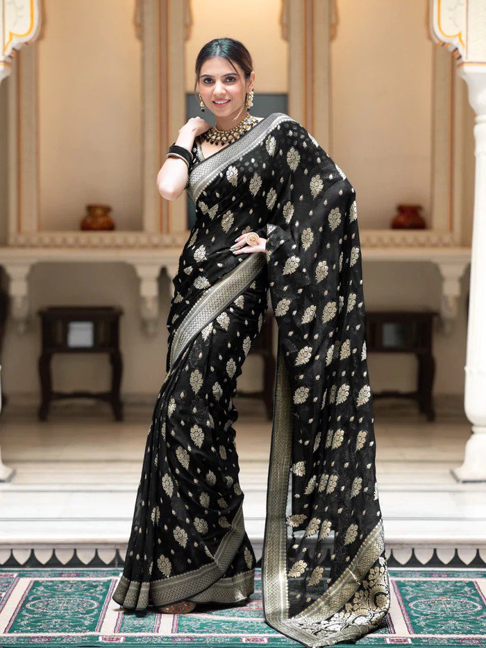 Picturesque Black Banarasi Silk Saree