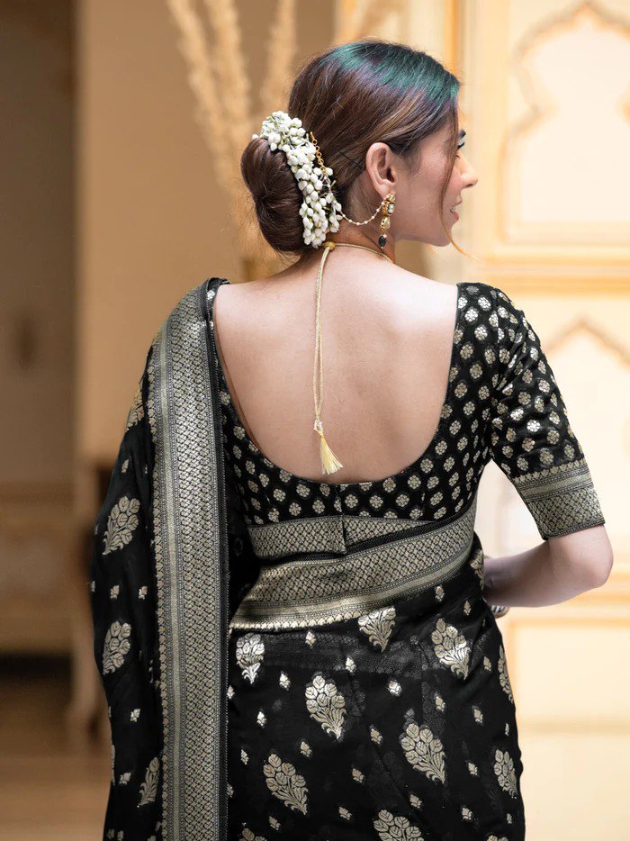 Picturesque Black Banarasi Silk Saree
