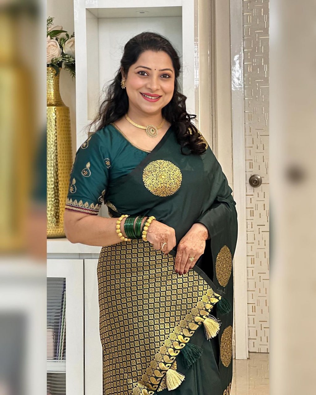 Ideal Dark Green Soft Silk Saree