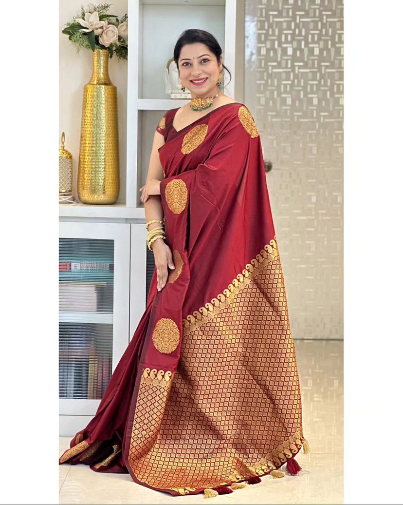 Charming Maroon Soft Silk Saree
