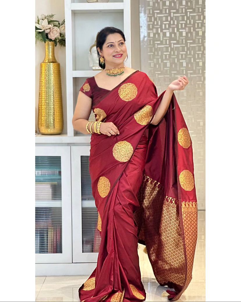 Charming Maroon Soft Silk Saree