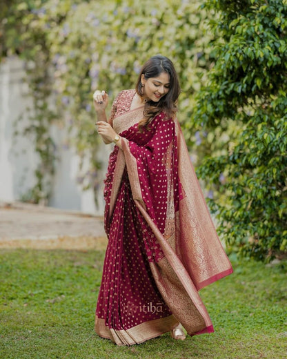 Gossamer Maroon Soft Silk Saree