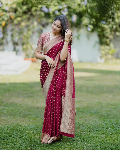 Gossamer Maroon Soft Silk Saree