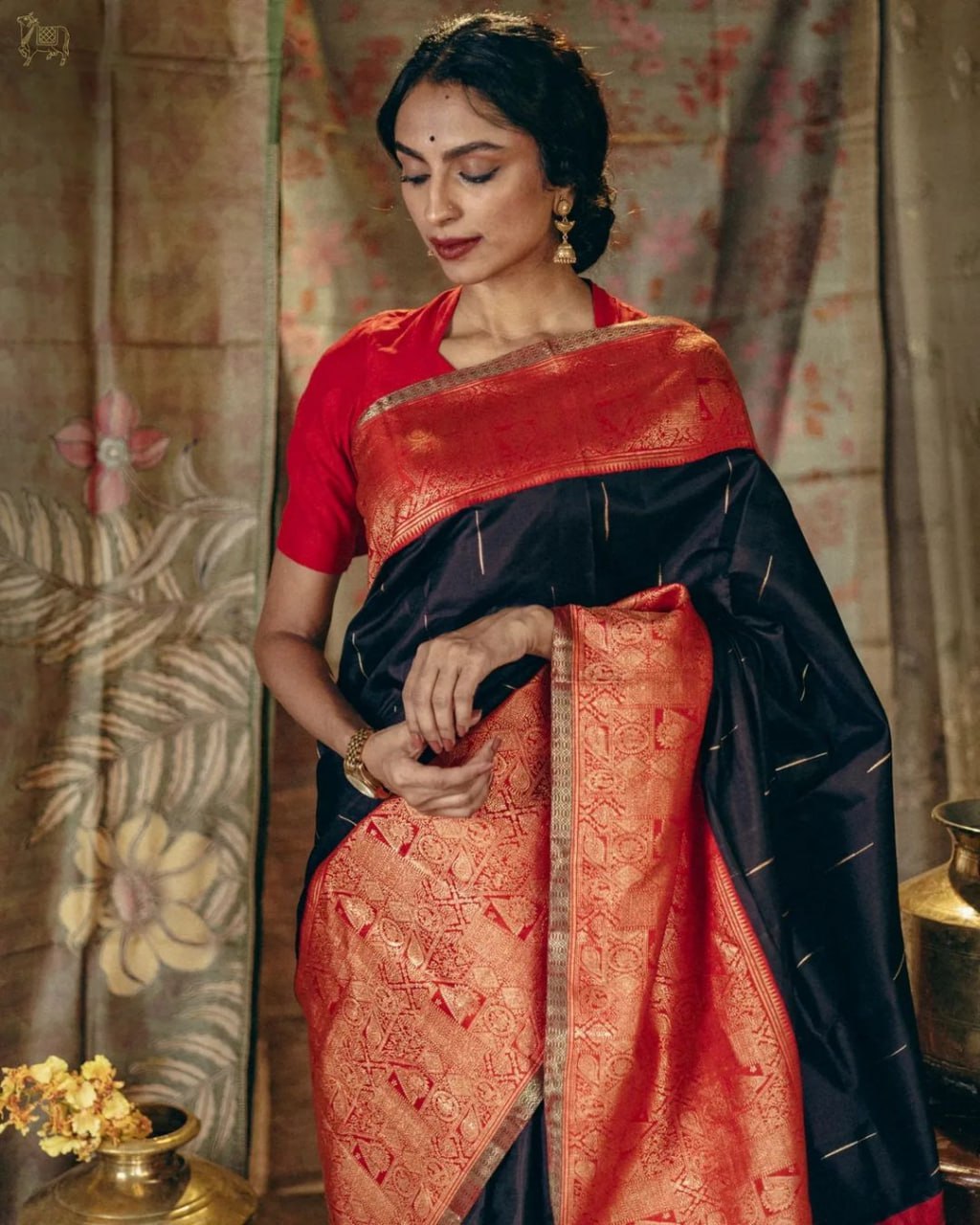 Embrocation Black Soft Silk Saree