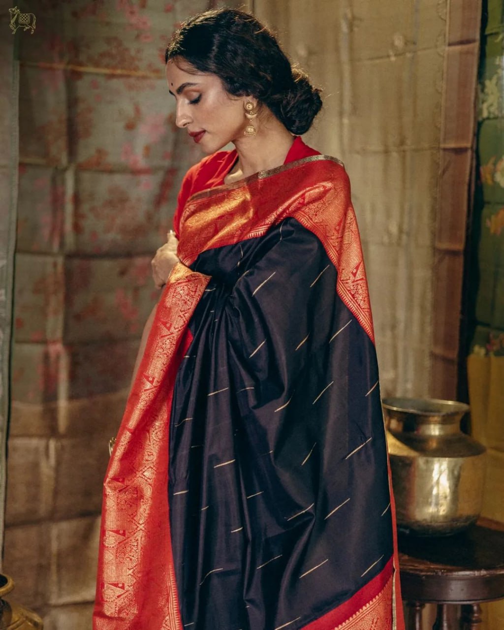 Embrocation Black Soft Silk Saree