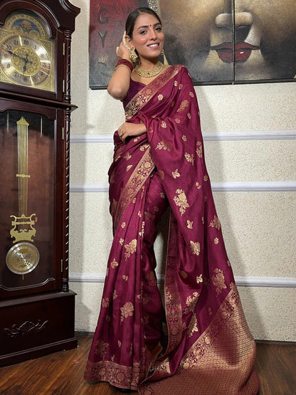 Demure Wine Soft Silk Saree