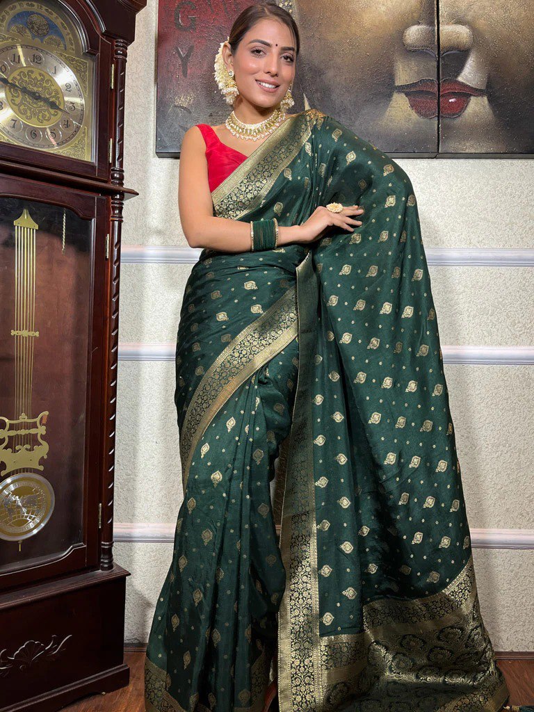 Pretty Dark Green Soft Silk Saree