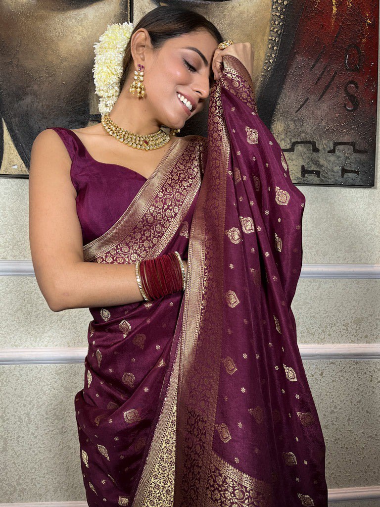 Murmurous Wine Soft Silk Saree