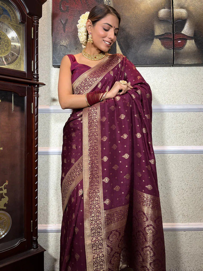 Murmurous Wine Soft Silk Saree