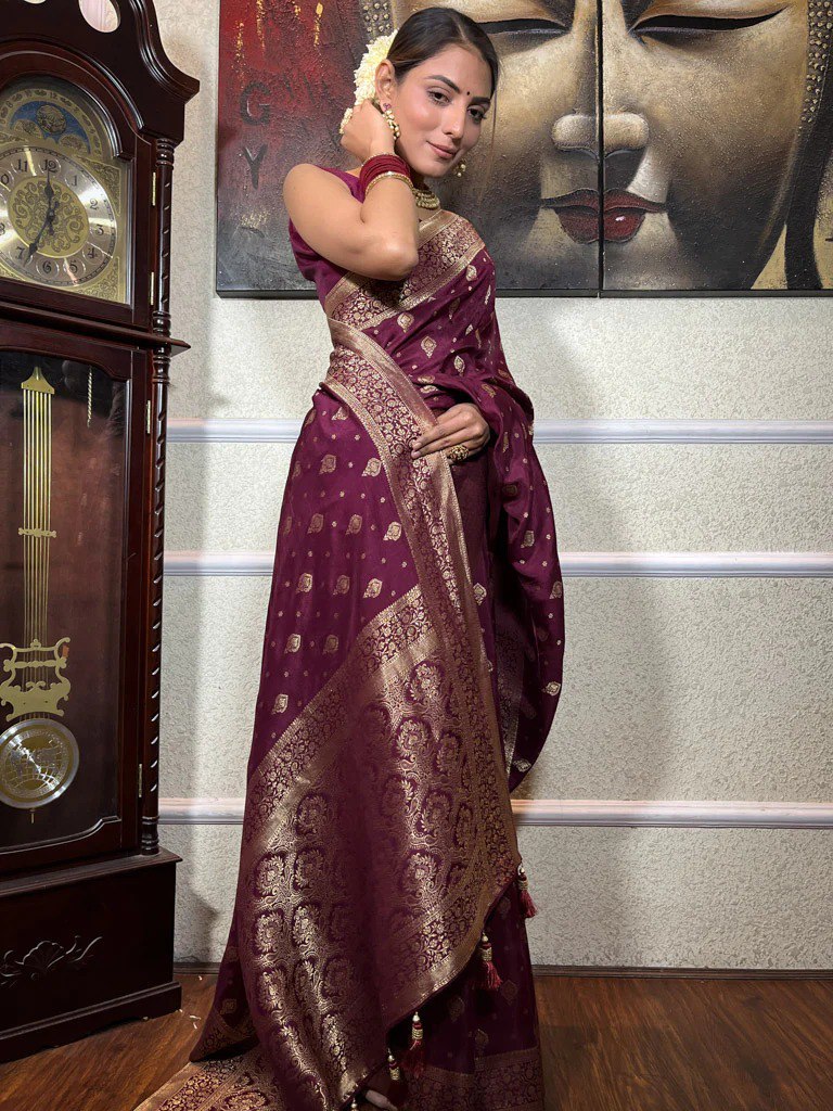 Murmurous Wine Soft Silk Saree