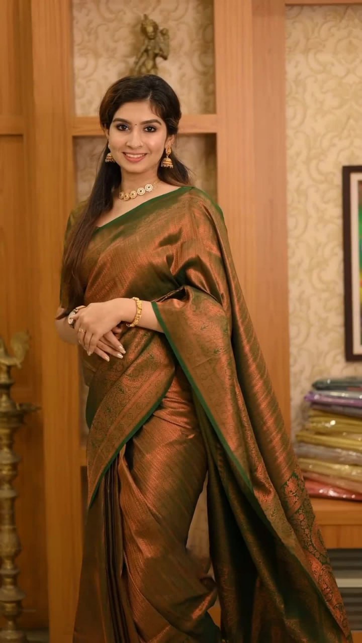 Lassitude Dark Green Soft Silk Saree