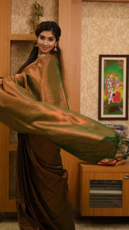 Lassitude Dark Green Soft Silk Saree