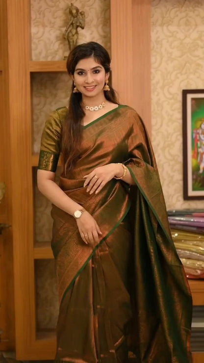 Lassitude Dark Green Soft Silk Saree