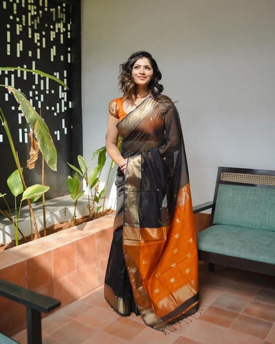 Flamboyant Black Cotton Silk Saree
