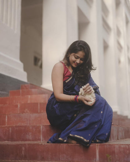 Exquisite Navy Blue Cotton Silk Saree