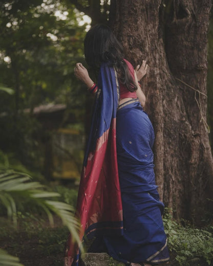 Exquisite Navy Blue Cotton Silk Saree