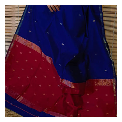 Exquisite Navy Blue Cotton Silk Saree