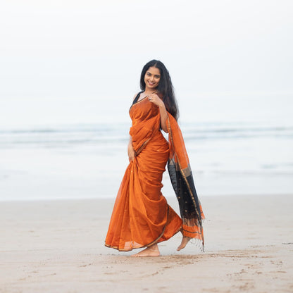 Unique Orange Cotton Silk Saree