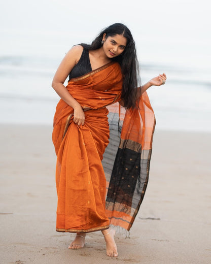 Unique Orange Cotton Silk Saree