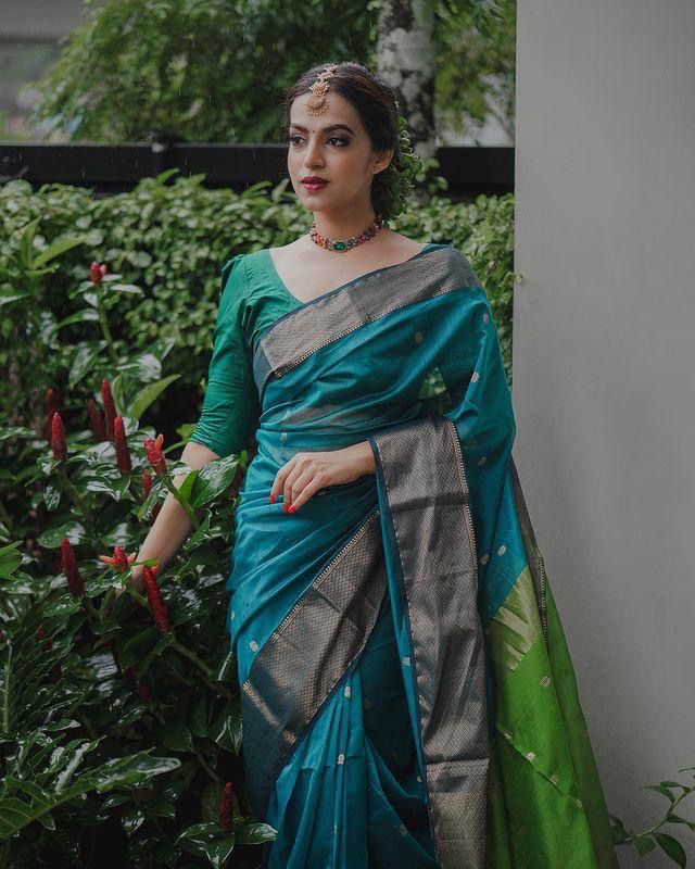 Serendipity Rama Soft Silk Saree